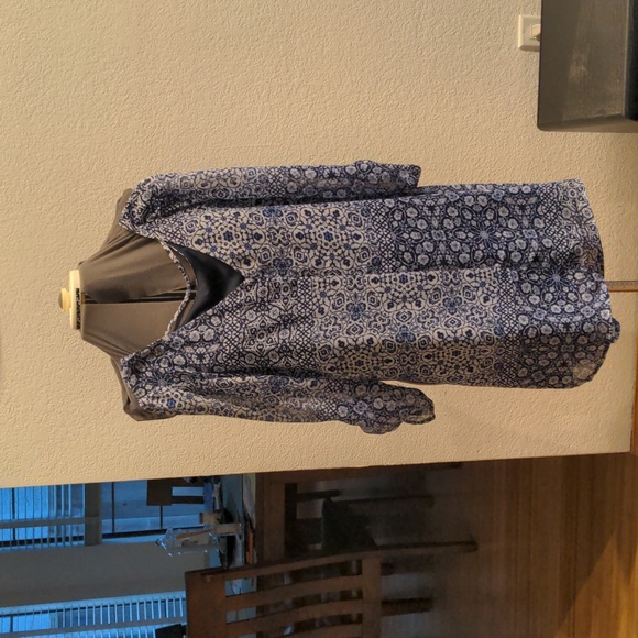 Navy & white print tunic, size S, fully lined, polyester - Picture 2 of 4